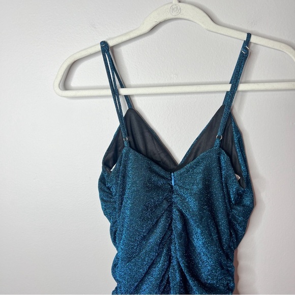 Lulus NWT Striking Moves Teal Metallic Ruched Body Mini Dress - Picture 10 of 10